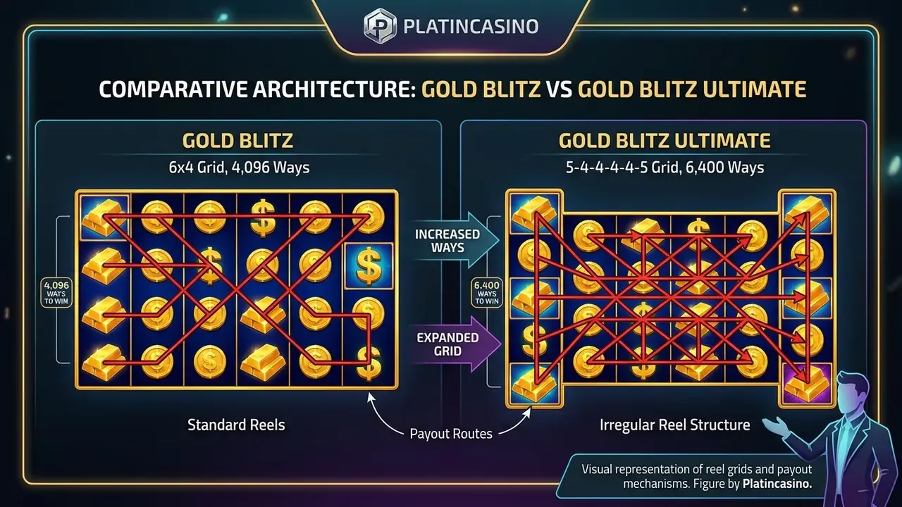 Comparison of Gold Blitz and Gold Blitz Ultimate reel grids