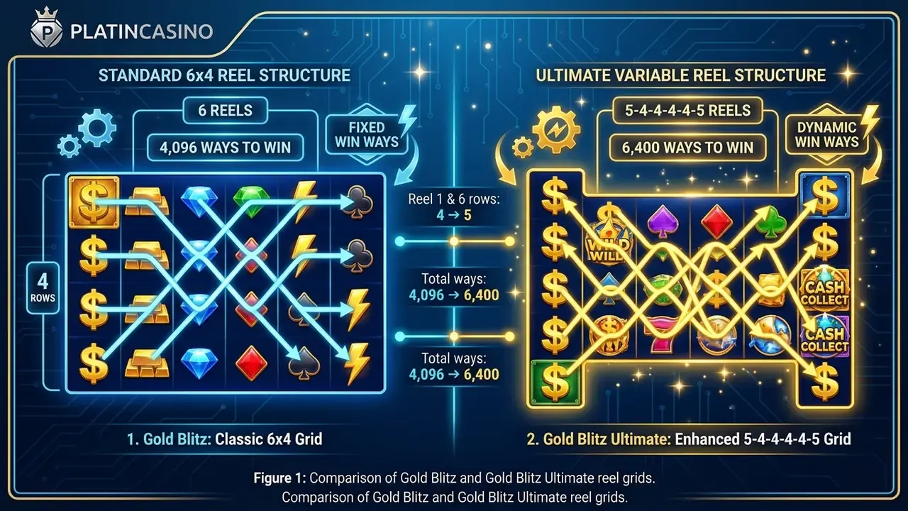 Comparison of Gold Blitz and Gold Blitz Ultimate reel grids